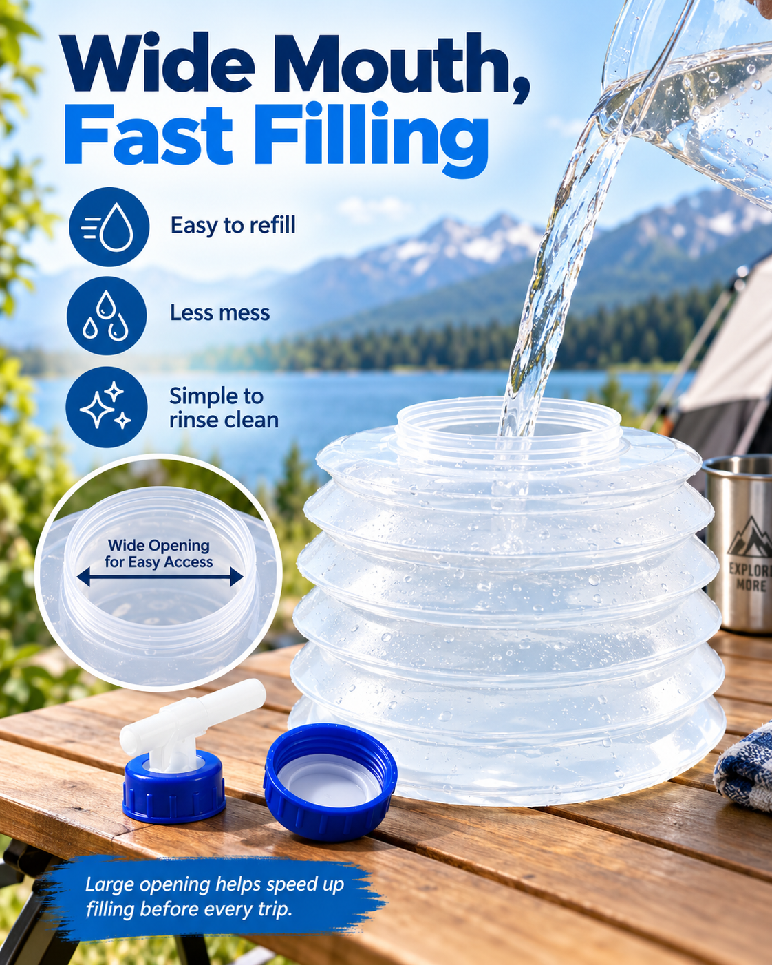 Foldable Outdoor Water Storage Jug with Tap, Collapsible Food Safe Water Container for Camping Trips, BBQ, RV, Emergency Backup
